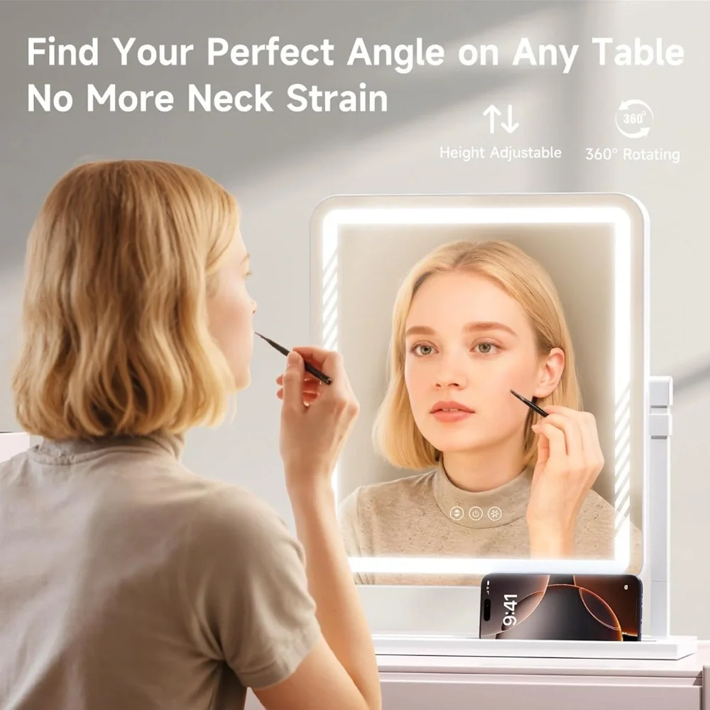 LED Lighted Vanity Mirror with Phone Holder - White